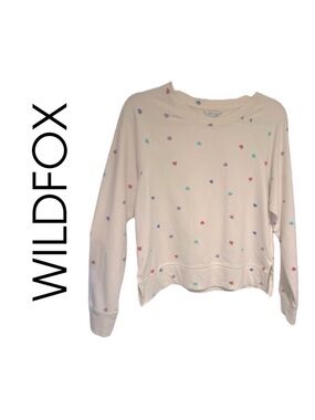 WildFox All Over Colorful Dainty Heart Print Cream Pullover Sweatshirt NWOT SzSM